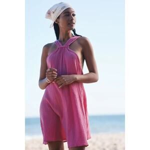 Anthropologie Pink Braided Halter Neck Sleeveless Mini Cami Beach Summer Dress S